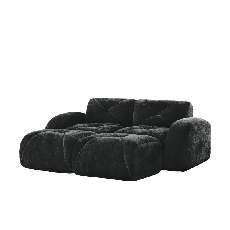 Klyrith 4-Piece Tufted Boneless U-Shaped Modular Sectional Couch With 2 Ottomans,No Assembly Required, Black Velvet