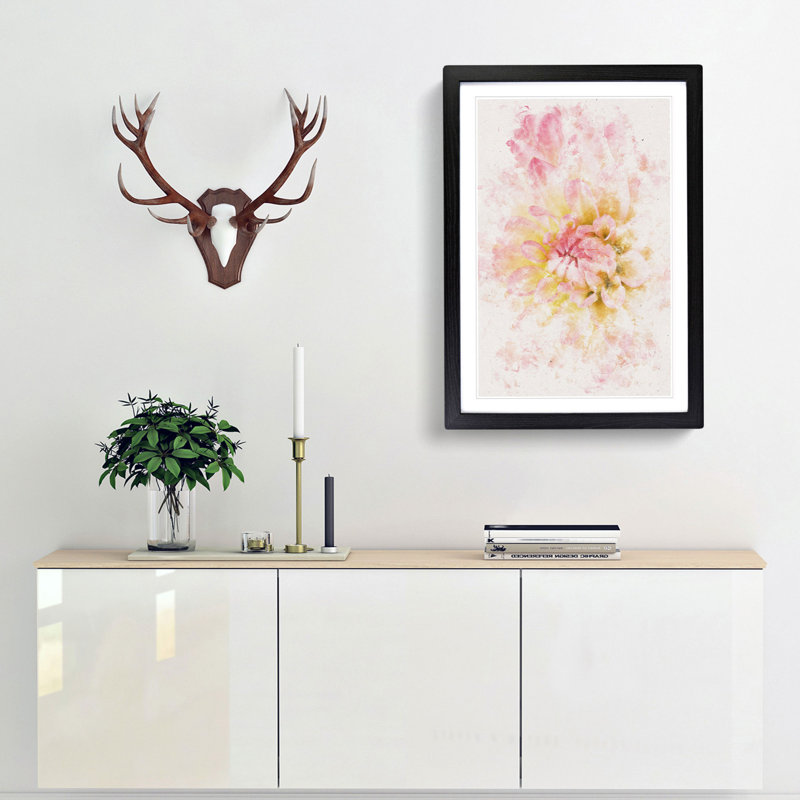 Pink Dahlia Flower Abstract - Picture Frame Painting Print, 33cm H x 24cm W x 2cm D, Black Framed