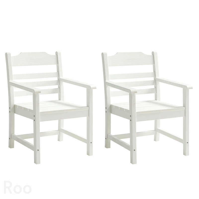 Chaise de salle à manger de patio avec ensemble de 2 accoudoirs, blanc pur avec imitation grain de bois texturé, matériau
