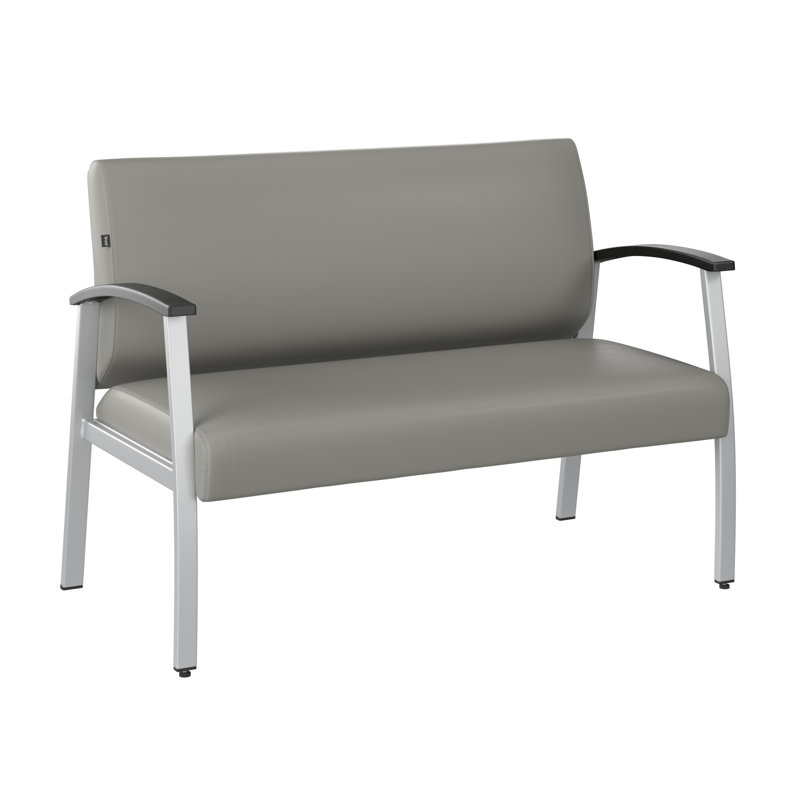 Arrive Collection Vinyl Seat Waiting Room Loveseat Chair with Metal Frame and Arms, Light Gray