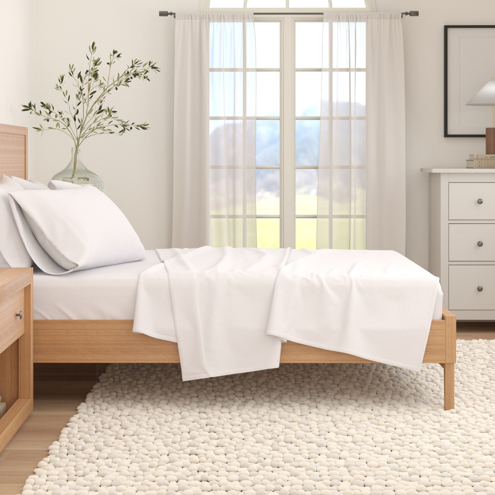 100% Turkish Cotton Flannel Solid & Plaid Sheet Sets, Twin with 1 Pillowcase, Solid - Winter White
