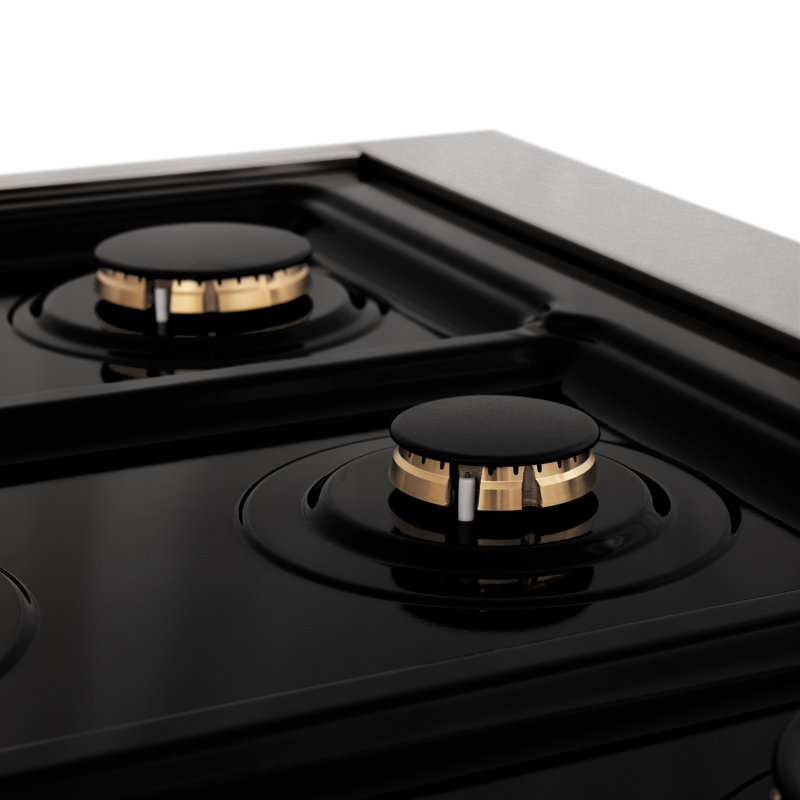 ZLINE Autograph 36" Legacy Dual Fuel Range in DuraSnow® w/ Black & Gold Accents