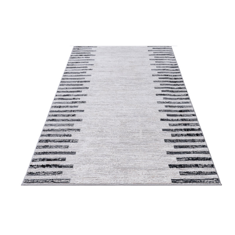 Tapis rayé en polyester fabriqué à la machine en anthracite, Tapis de couloir 3 pi x 10 pi