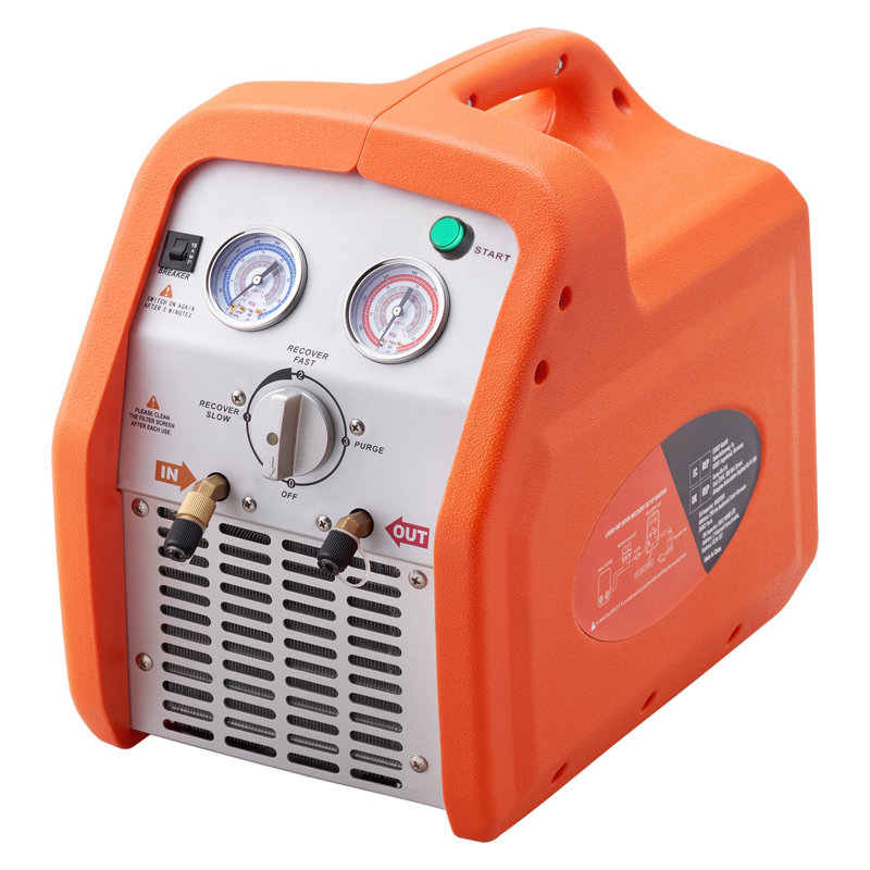 Machine de récupération de fluide frigorigène à double cylindre de 1 HP - Outil de service de climatisation portable pour la vapeur et le liquide R134A, R410A, R22 avec protection haute pression et fonction de purge autonettoyante