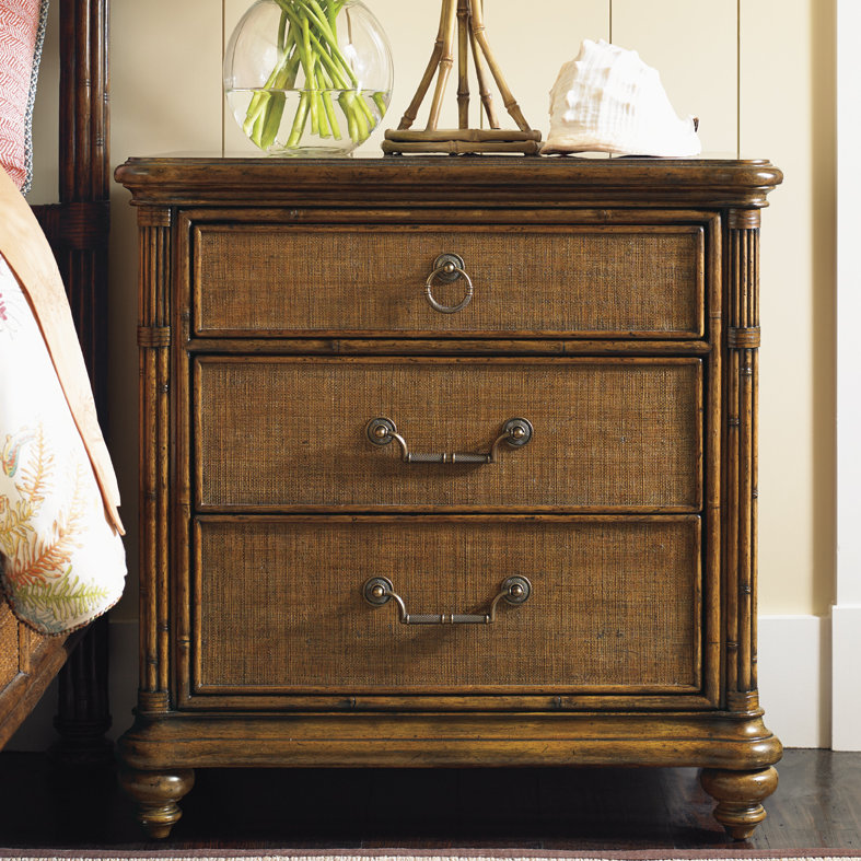 Bali Hai Sojourn 3-Drawer Nightstand in Warm Brown with Rattan Accents