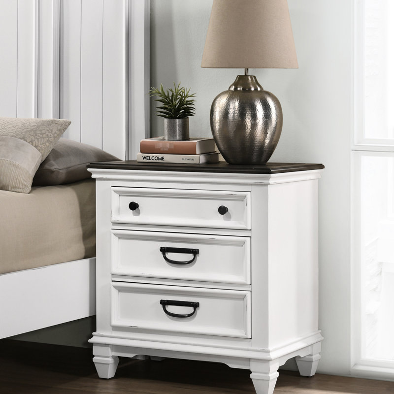 Table de chevet spacieuse 3 en gris et blanc - Option de rangement pour chambre à coucher contemporaine gris, robuste
