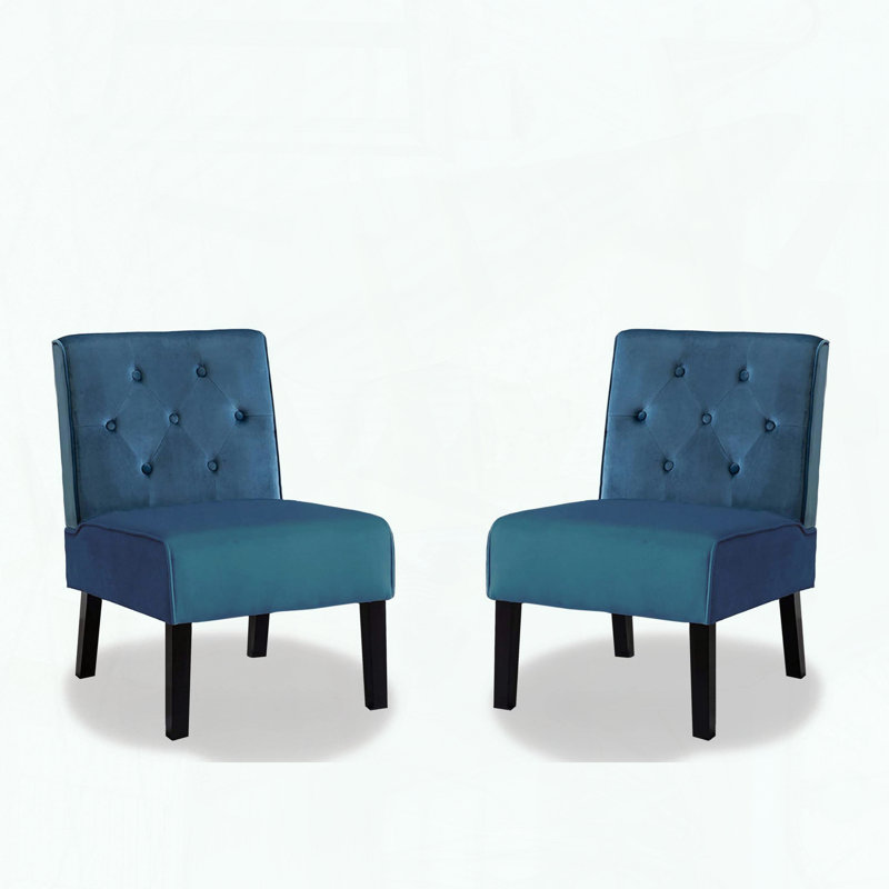 Ensemble de 2 chaises en velours sans accoudoirs - bleu - capitonné, Bleu