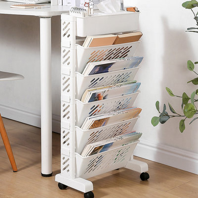 Book Cart, Mobile Bookcase Display Stand,6 Tier Open Book Shelf Magazine Bookshelf