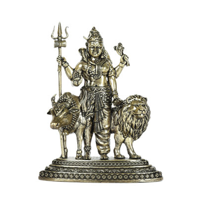 Petit idole Ardhanarishvara avec Nandi et lion Shiva Shakti en laiton doré