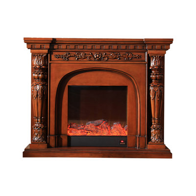 Walnut Solid + Manufactured Wood Electric Fireplace
