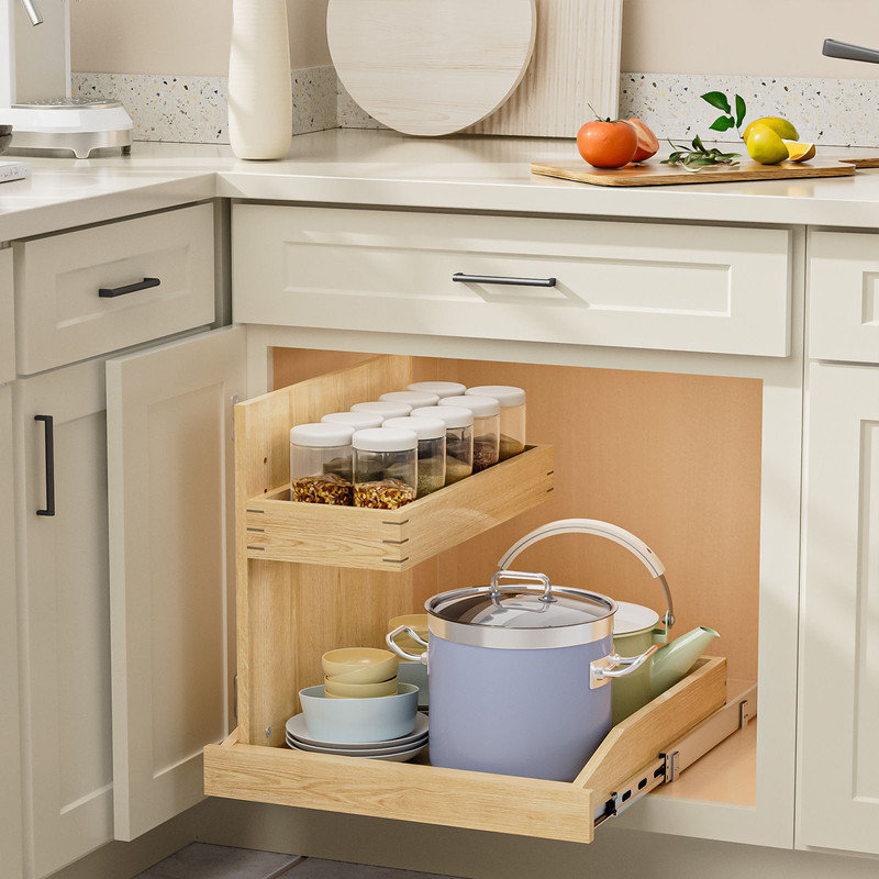 Tier Soft Close Pull Out Under Sink Organizer with U Bracket, 22"W x 18.7"D, Left Side Cabinet Storage for Kitchen Bathroom