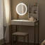 Petit bureau de coiffeuse avec miroir à écran tactile, lumières et station de charge