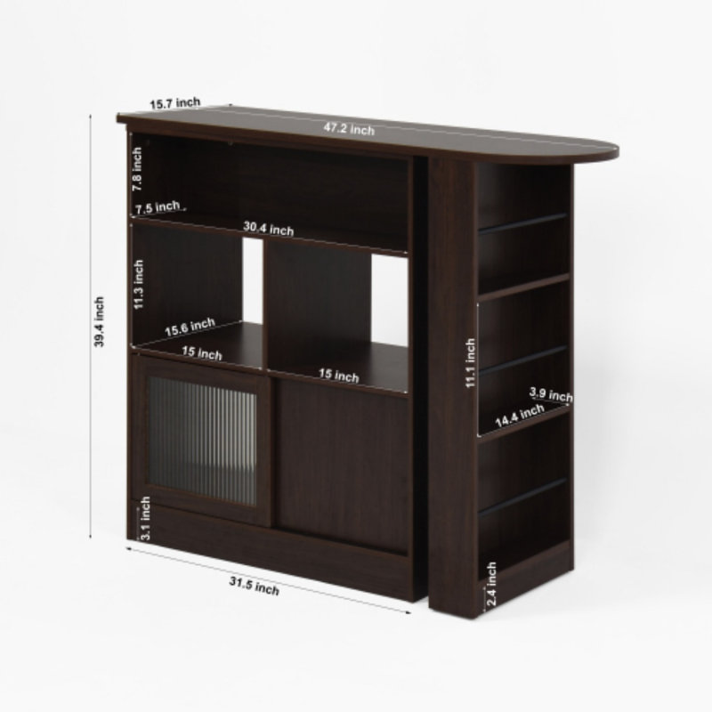 Table de salle à manger pliante de 62 po de large avec plateau tournant, table à hauteur de comptoir avec armoire de rangement latérale, table de bar pour îlot de cuisine, noyer