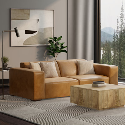 Rex Large 2-Seater Sofa in Genuine Leather Living Room Couch, Modern Boxy Design with Extra-Wide Armrests, Handcrafted