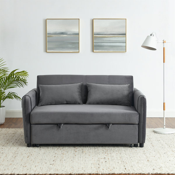 Latitude Run® 54'' Velvet Round Arm Sofa Bed