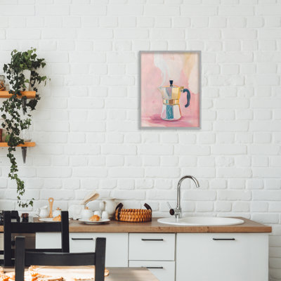 Vintage Coffee Maker on Pink Framed Giclee, design by The Prints Vibe