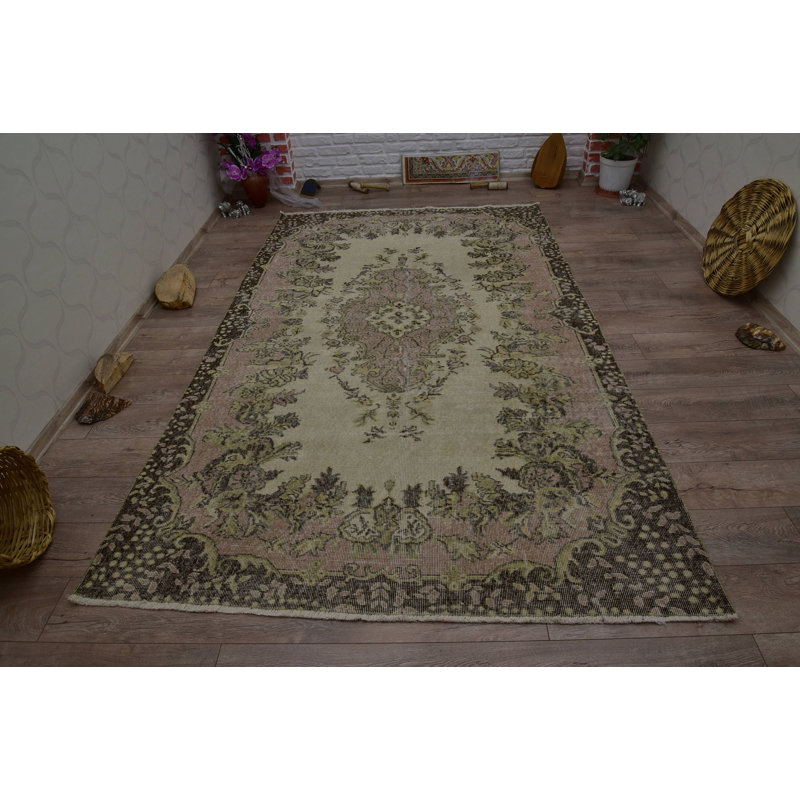Tapis moderne, grands tapis de 5,6 x 9,2 pi, tapis de luxe, tapis en laine beige, tapis turcs, tapis rétro