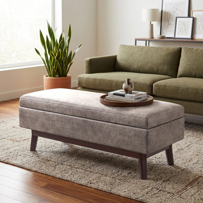 Owen 48"W Upholstered Mid-Century Modern Rectangular Lift-Top Ottoman with Tufted Detail