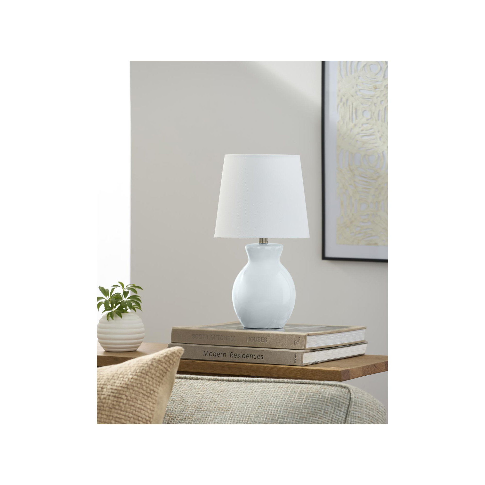 Drum Shade Lamp, Blue, 15'' H X 8'' W X 8'' D