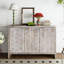 Buffet rustique 3 portes Buffet Bois naturel lavé, tablettes réglables, rangement attrayant pour le bureau. Intriguant