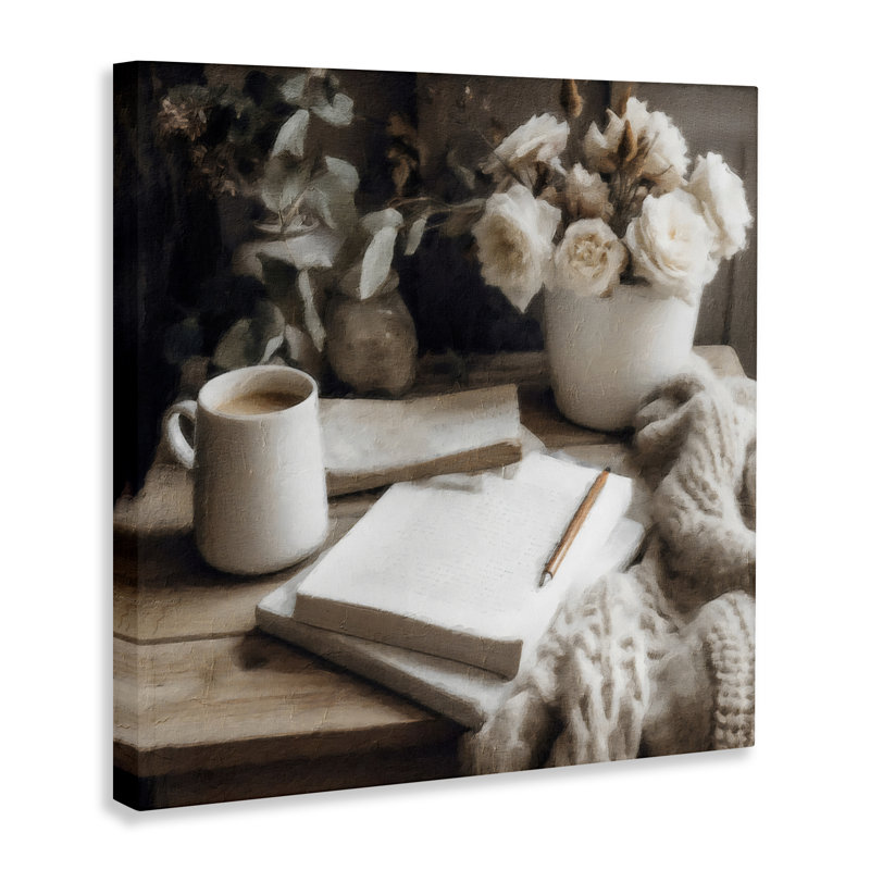 «Morning Coffee & Journaling», conception par Riley B, H 17 po x l 17 po