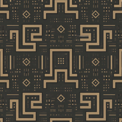 Papier peint auto-adhésif à motif géométrique abstrait style Mid-Century noir beige à motif de labyrinthe, adhésif mural amovible pour armoires de cuisine de chambre à coucher 17,7 po x 118 po