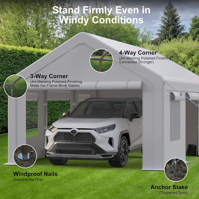 Heavy Duty Carport With Roll-Up Sidewall And Ventilated Windows With Removable Sidewalls in , 111.6" H x 120" W x 240" D