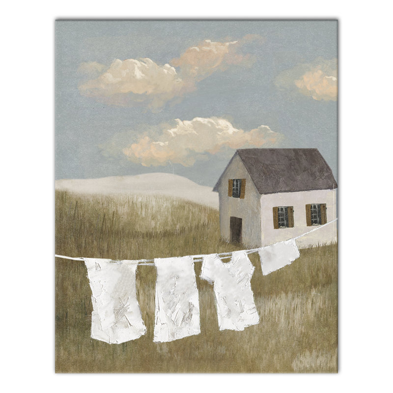 «House on Hill Calming Laundry Scene», reproduction sur toile, H 20 po x l 16 po