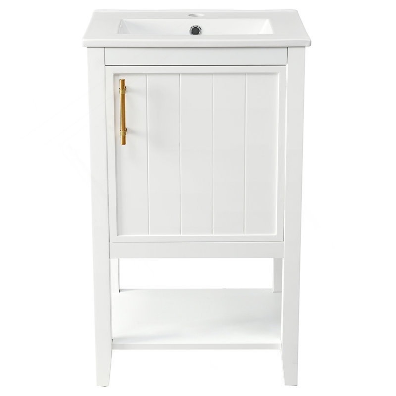 20" Bathroom Vanity With Sink, Bathroom Cabinet With Soft Closing Door, Storage Rack And Open Shelf, White(Old SKU:WF308492AAK)