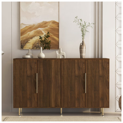Buffet en bois moderne avec rangement, grand buffet cannelé avec tablettes réglables, crédence, console d'appoint