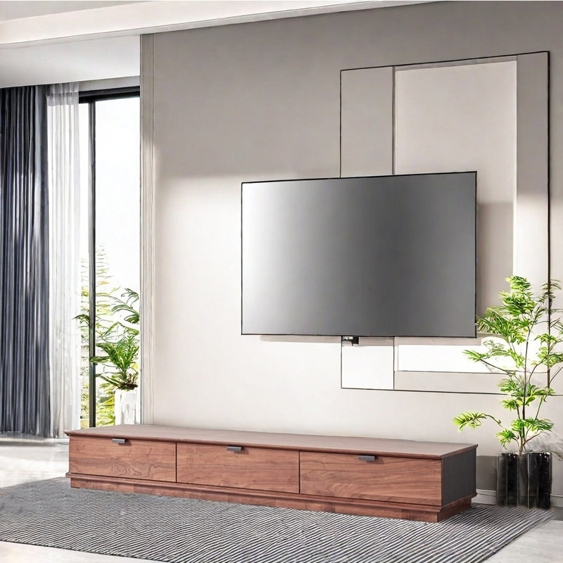 Meuble télé moderne en bois massif de style américain, L 82,68 po