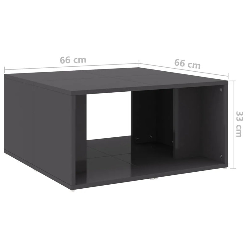 Godehard Floor Shelf Coffee Table with Storage, High Gloss Grey