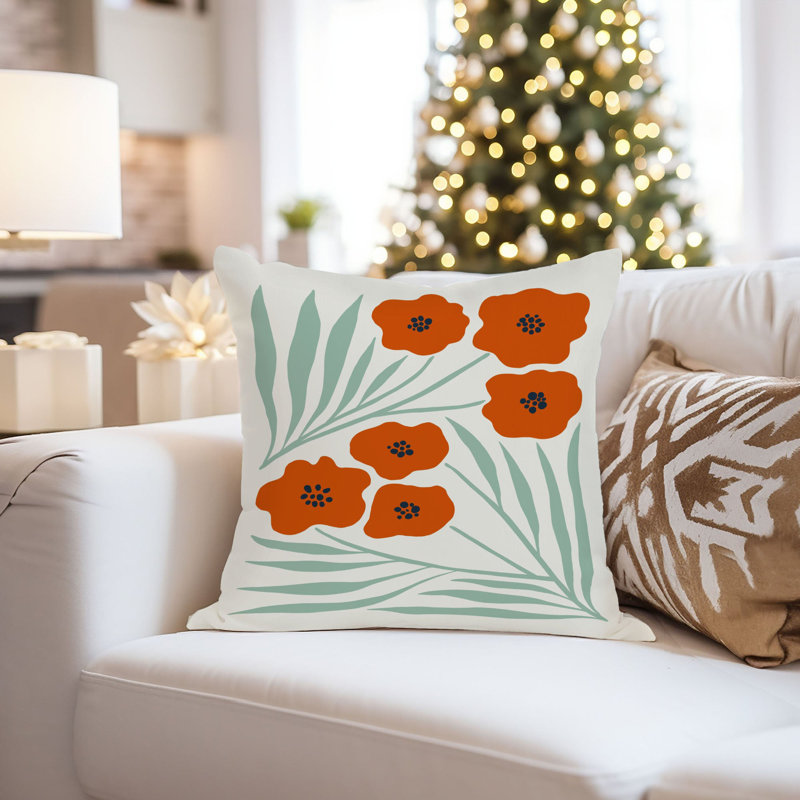 Floral Red Poppies Flowers Modern, 16" x 16"