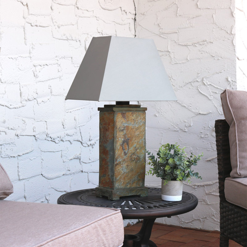Wahl 24" Natural Slate Outdoor Table Lamp with Gray Shade