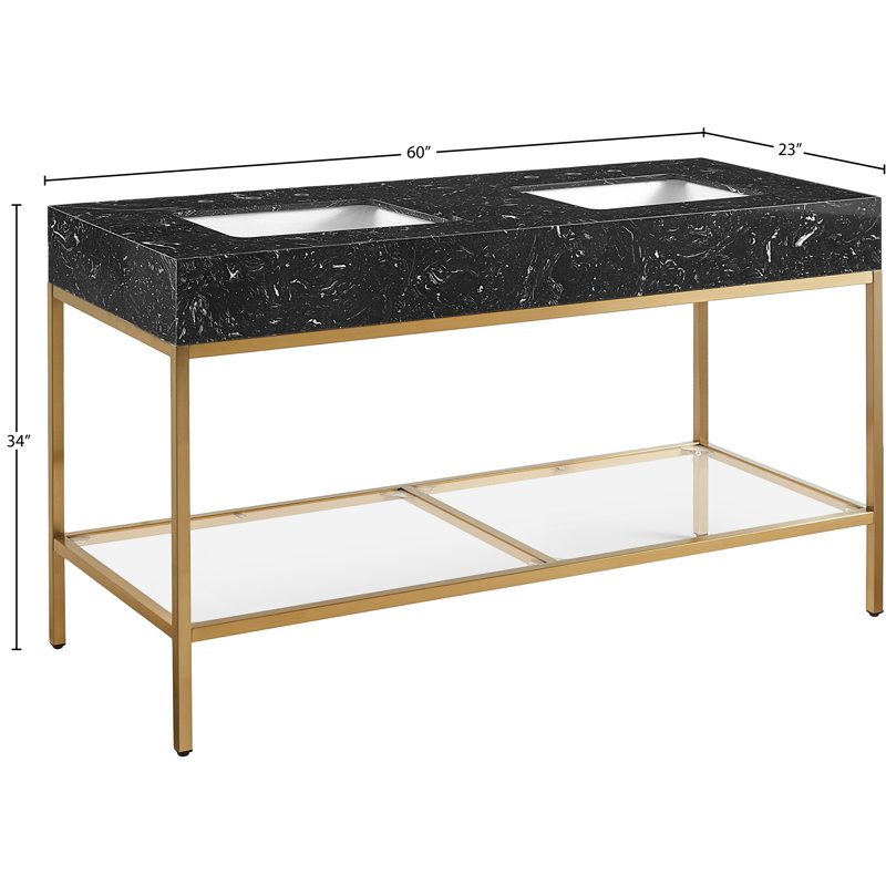 Meuble-lavabo de 60 po Izat, Laiton brossé, Noir