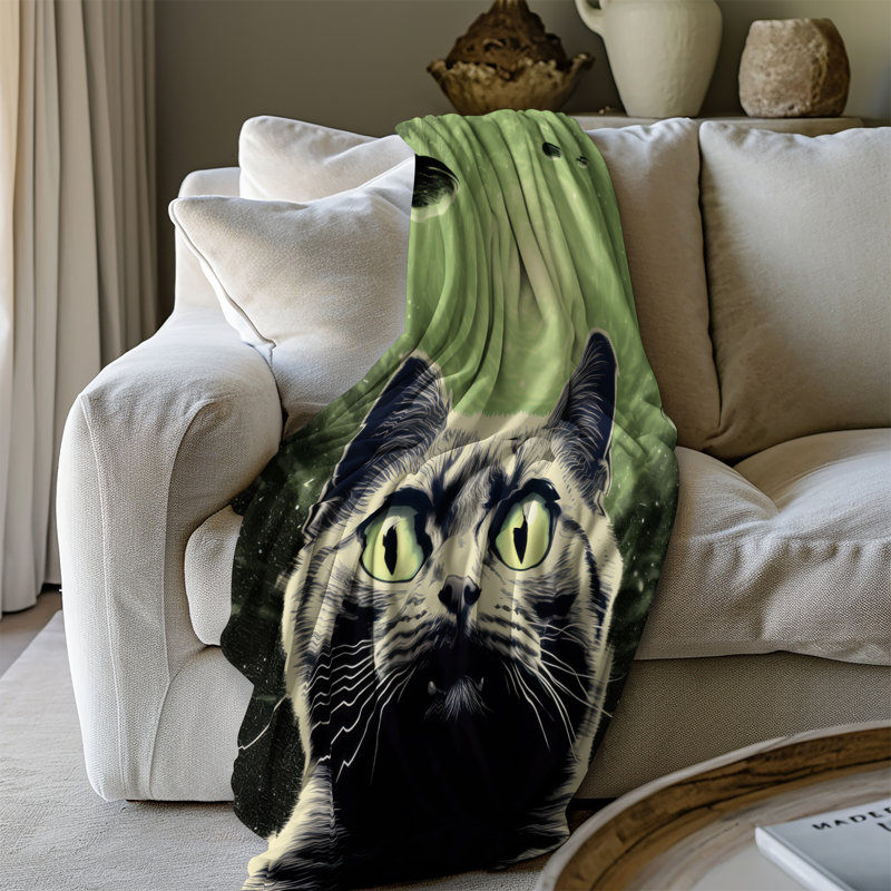 UFO Derrière Pawtrait - couverture en sherpa de qualité supérieure 1 pièce - reproduction d'art luxueuse, Grand lit