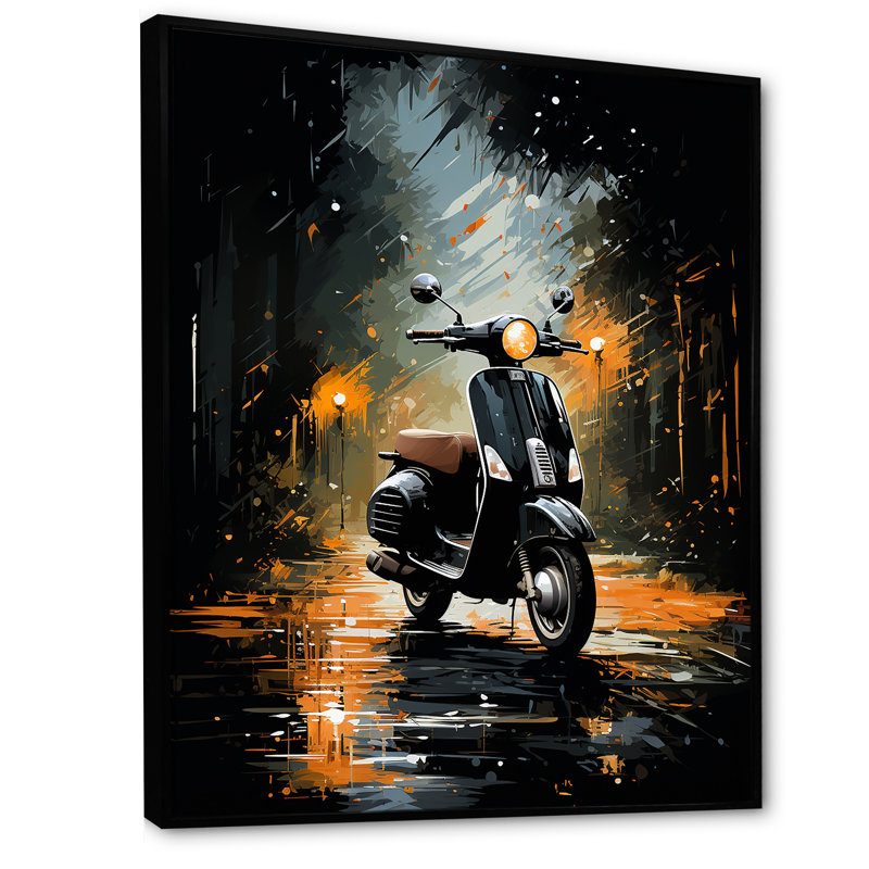 «Night Streets And Scooters I», reproduction sur toile, H 32 po x l 24 po x P 1 po, Cadre flottant noir