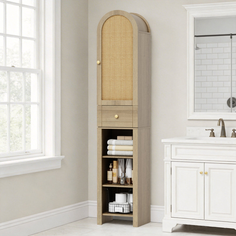 70" Tall Narrow Storage Cabinet For Bathroom, Living Room, Kitchen, Natural