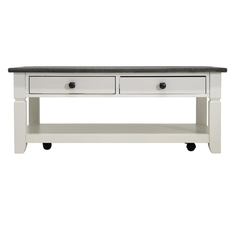 2-Drawer Solid Wood Coffee Table, Beige