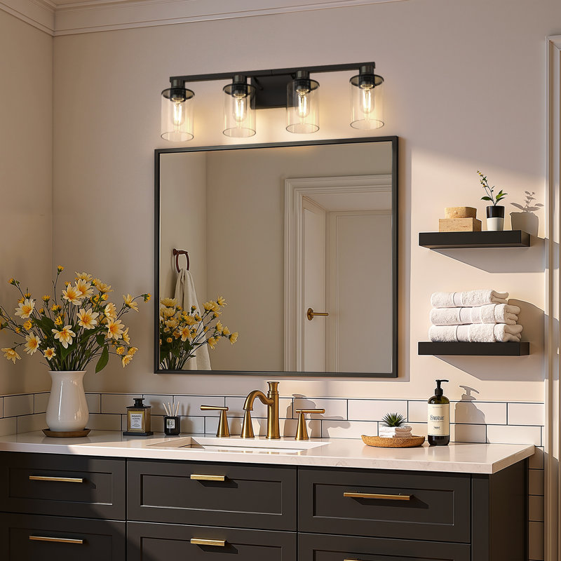4 - Light Industrial Bathroom Vanity Light, Matte Black, 4 Lights, 8.6" H x 27.72" W x 5.3" D