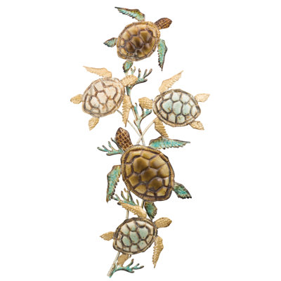 Décoration murale d'extérieur en forme de tortue de mer en métal 44 pouces avec finition multicolore pour une utilisation intérieure et extérieure