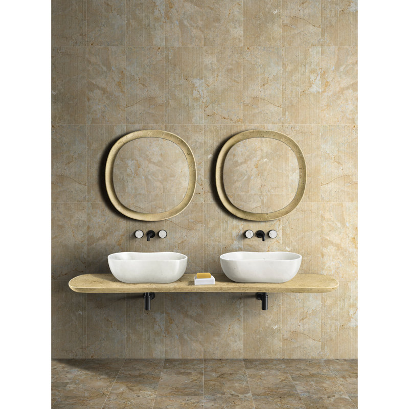 Lavabo de salle de bain en pierre naturelle, 14,2 pouces de large, silhouette ondulée, pré-percé pour installation, 600 x 360 x 180 mm, drain, convient à diverses salles de bain