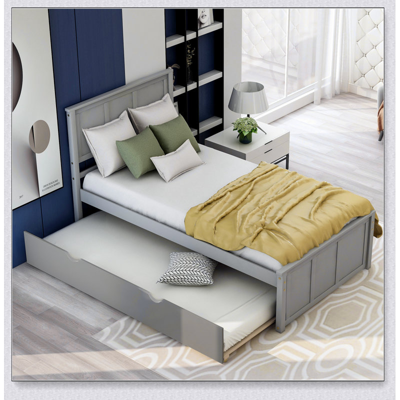Lit plate-forme avec lit gigogne, Gris