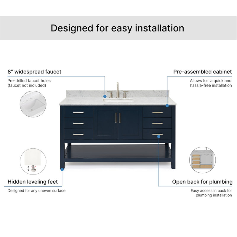 Magnolia Bath Vanity Rectangular Basin S061SCW2R, Midnight Blue, Rectangular, 61"