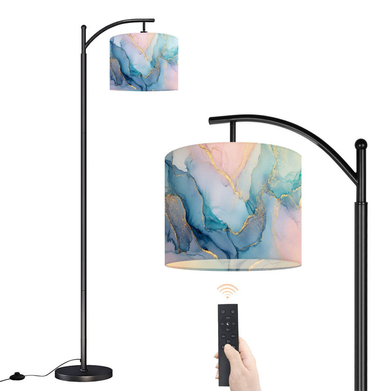 Lampe sur pied à arc avec abat-jour réglable Luxe naturel abstrait art fluide peinture à l'encre alcool Lampe sur pied 3 températures de couleur Dimmable Lampe sur pied avec interrupteur au pied pour la chambre à coucher