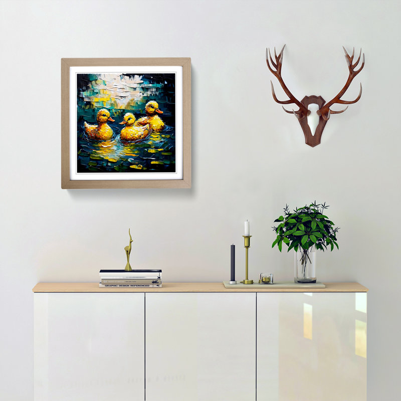 Rubber Ducks Palette Knife - Framed Print, Oak