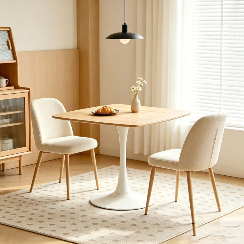 42 Inch Square Tulip Dining Table, Oak/White, 28.93"H x 42.12"L x 42.12"W