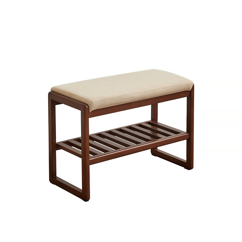 Banc de rangement en bois massif (couleur noyer), étagère de rangement en bois de hêtre avec coussin éponge à rebond élevé