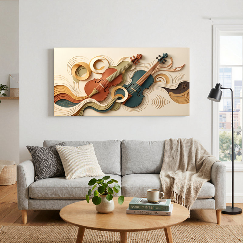 Ensemble de 1 tableau sur toile « Vagues musicales », L 58 po x H 28 po, Toile tendue