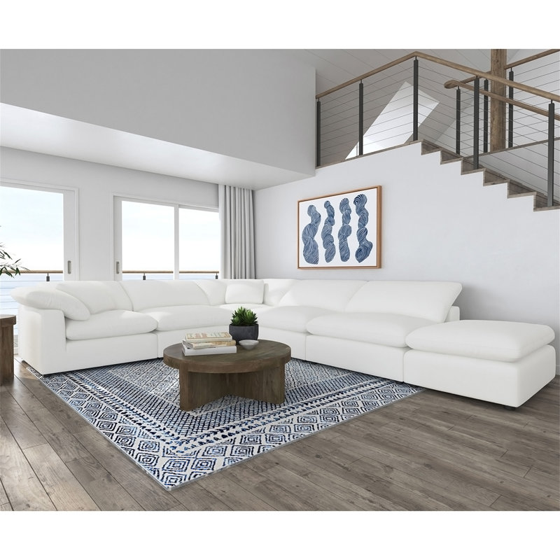 Upholstered Sectional Right Hand Facing, Ivory Upholstered, H 33 po x l 175,5 po x P 133,5 po